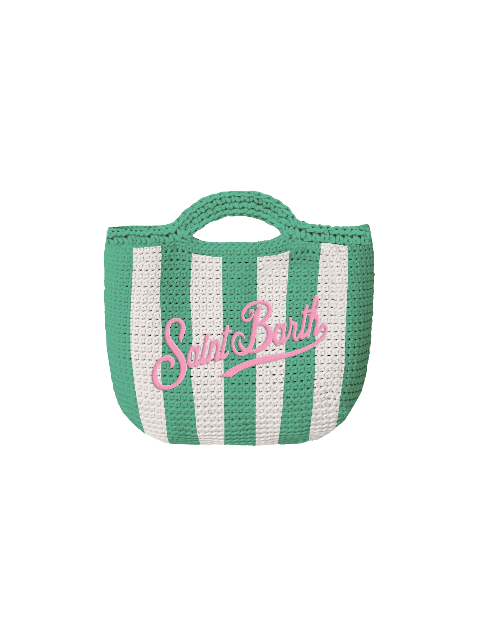 Borsa a mano "Crochet mini" MC2 Saint Barth a righe verde/bianco
