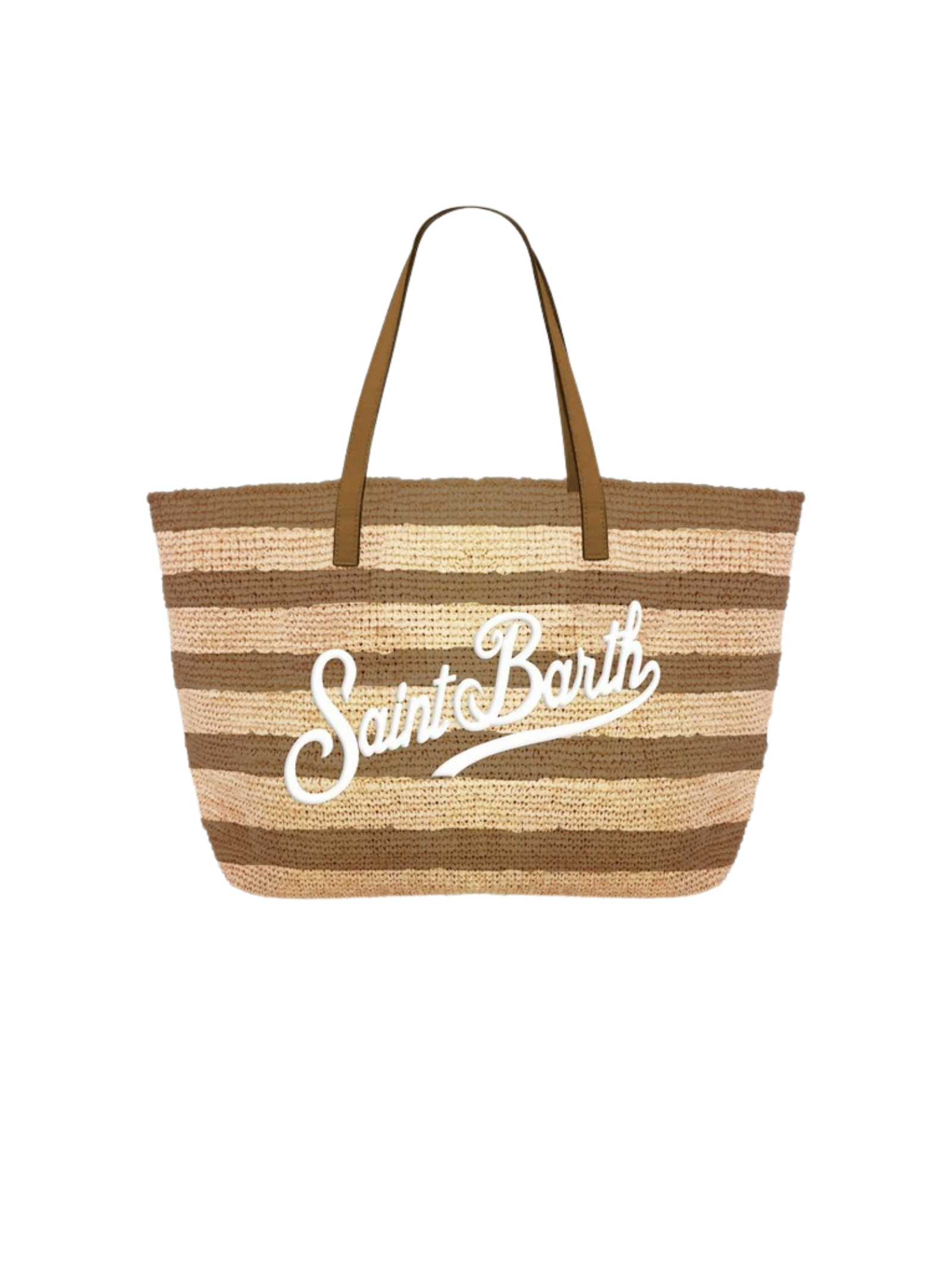 Borsa in rafia "city" Saint Barth marrrone a righe beige