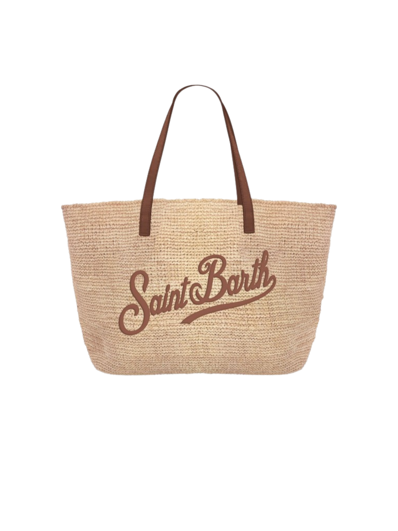 Borsa in rafia "city" Saint Barth beige con manici in ecopelle marroni