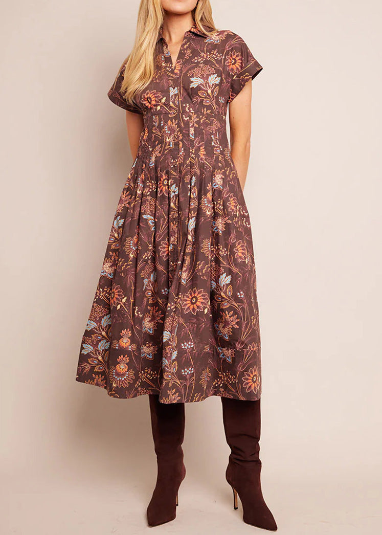 Brown Vintage Blossom Midi Dress