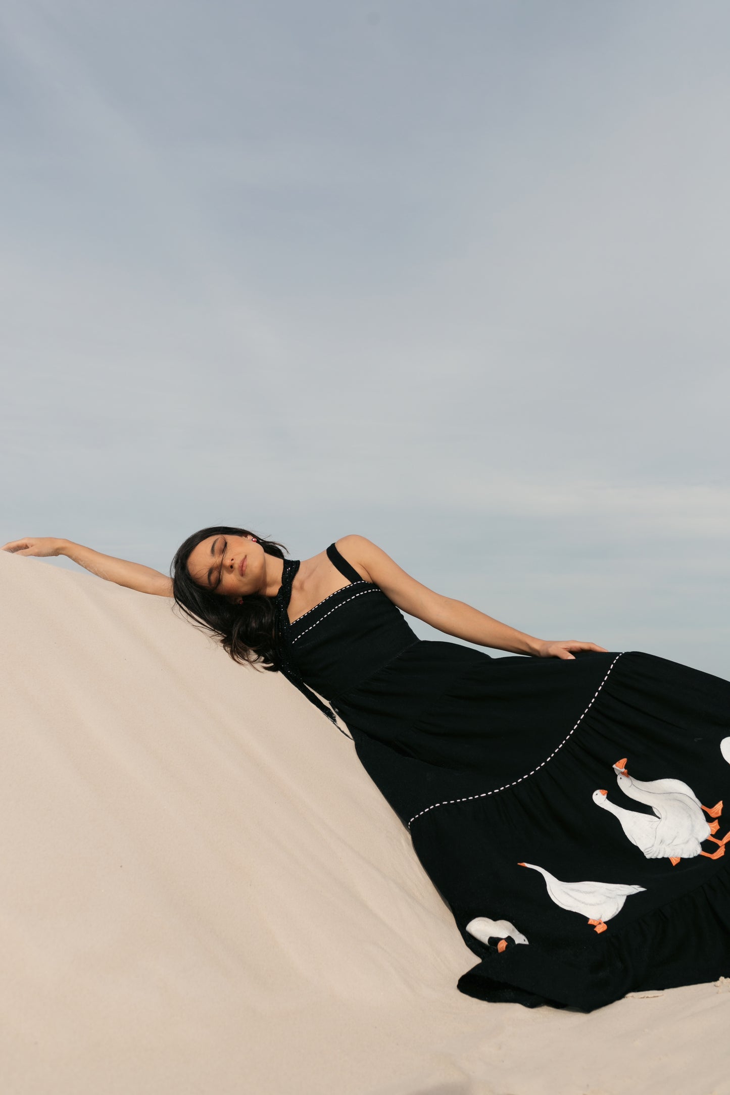 Black Goose Print Maxi Dress