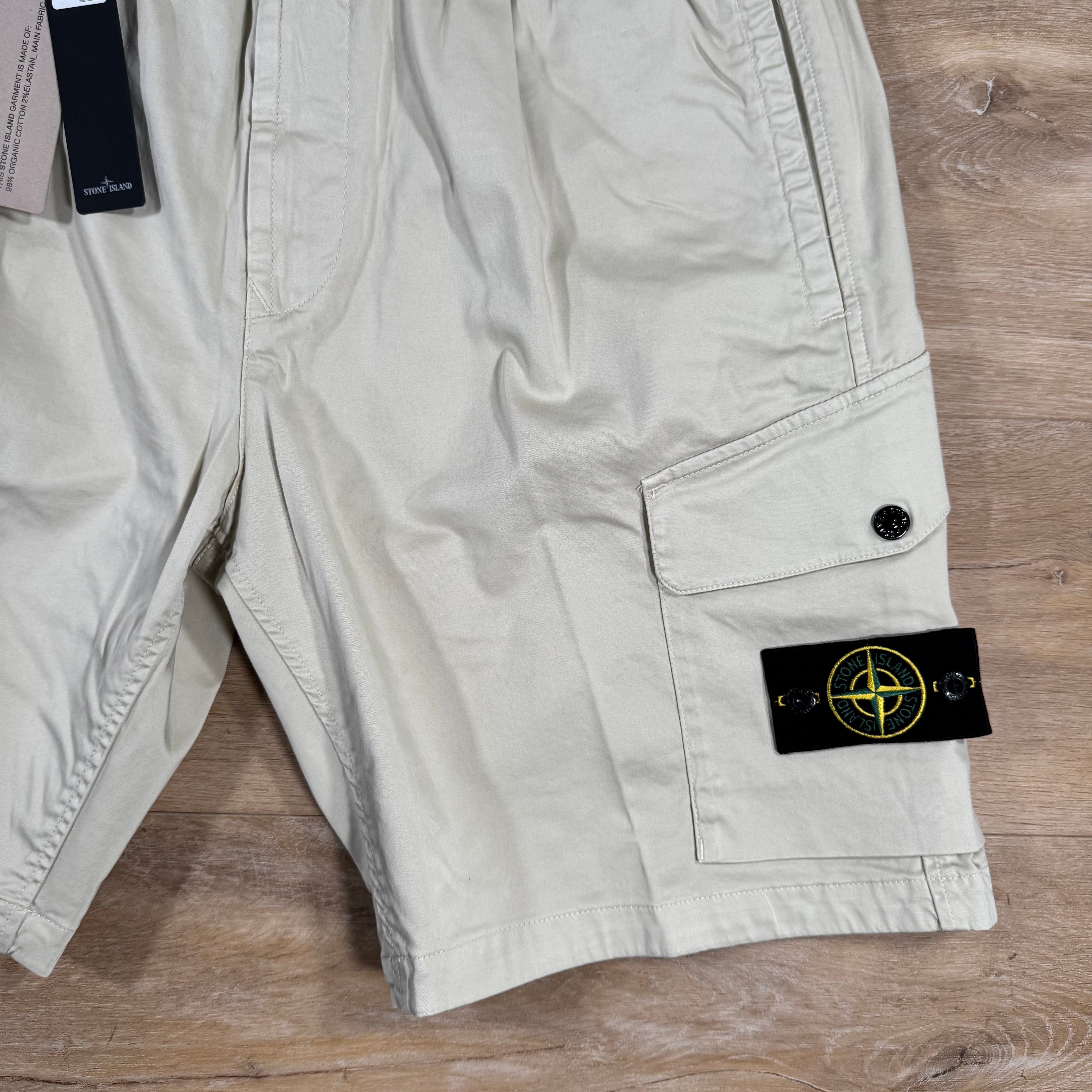 Stone Island Organic Stretch Cotton Cargo Bermuda Shorts in Sand