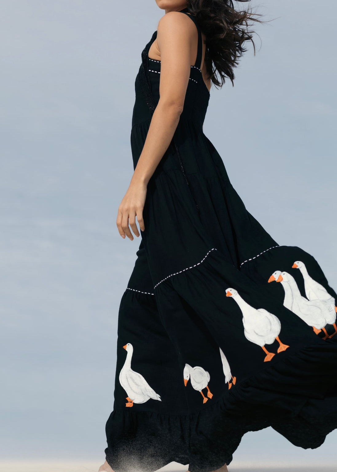Black Goose Print Maxi Dress