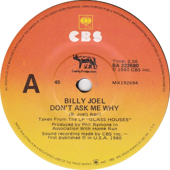 Billy Joel – Don't Ask Me Why (VG+/Generic)