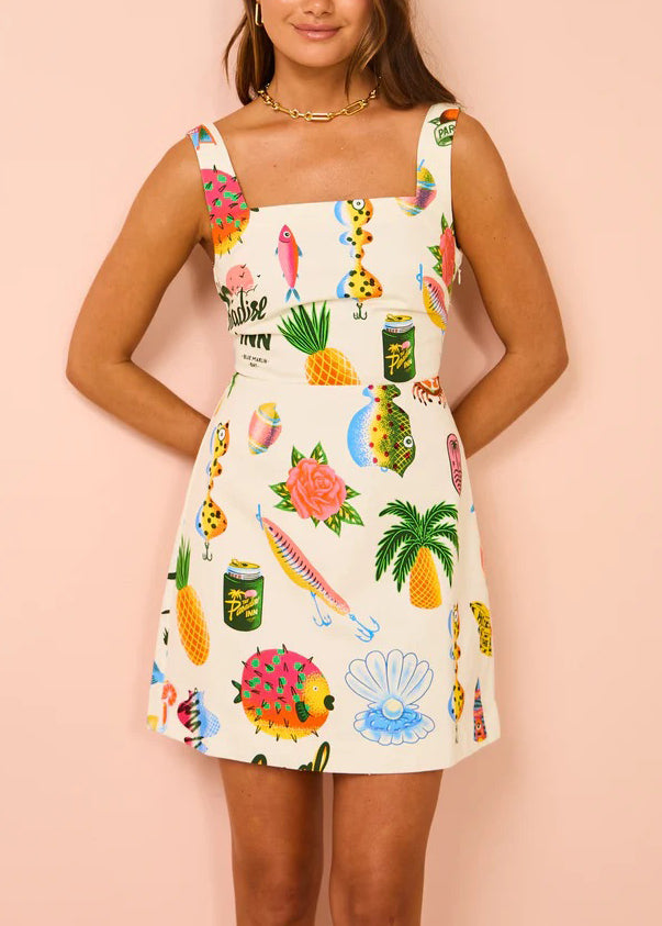 Casual Fashion Printed Sleeveless Vest Splicing Lace-up Dress