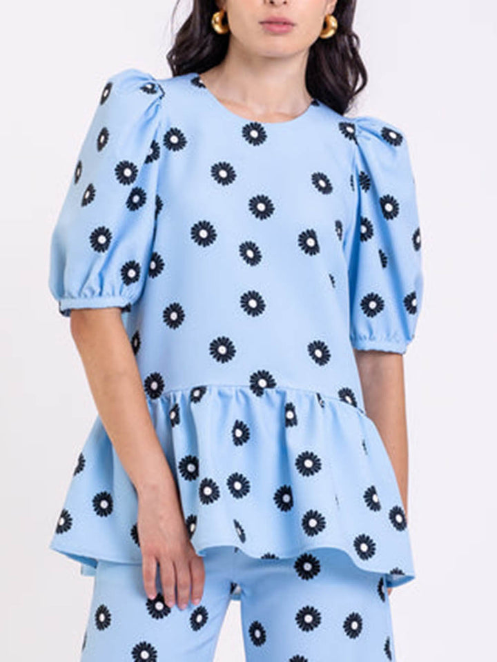 Classic Daisy Flower Top Wide Leg Pocket Pants Set