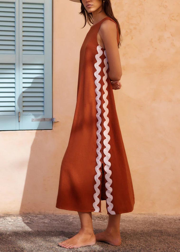 Casual vest solid color lace stitching long dress