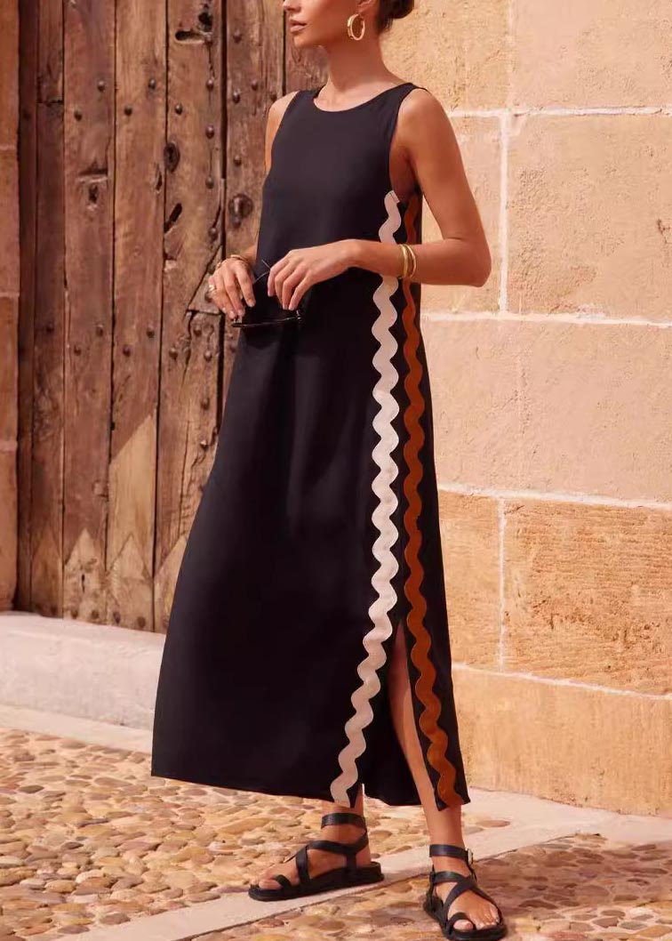 Casual vest solid color lace stitching long dress
