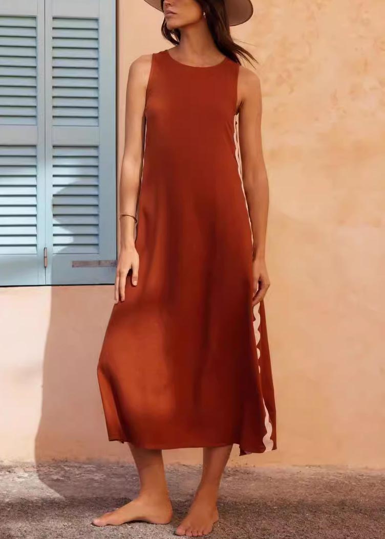 Casual vest solid color lace stitching long dress