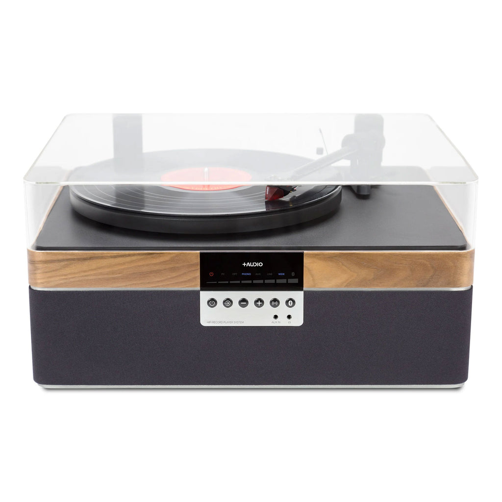 Plus Audio: The +Record Player Turntable + Integrated Audio System w/ Bluetooth - Carbon / 2M Red Upgrade