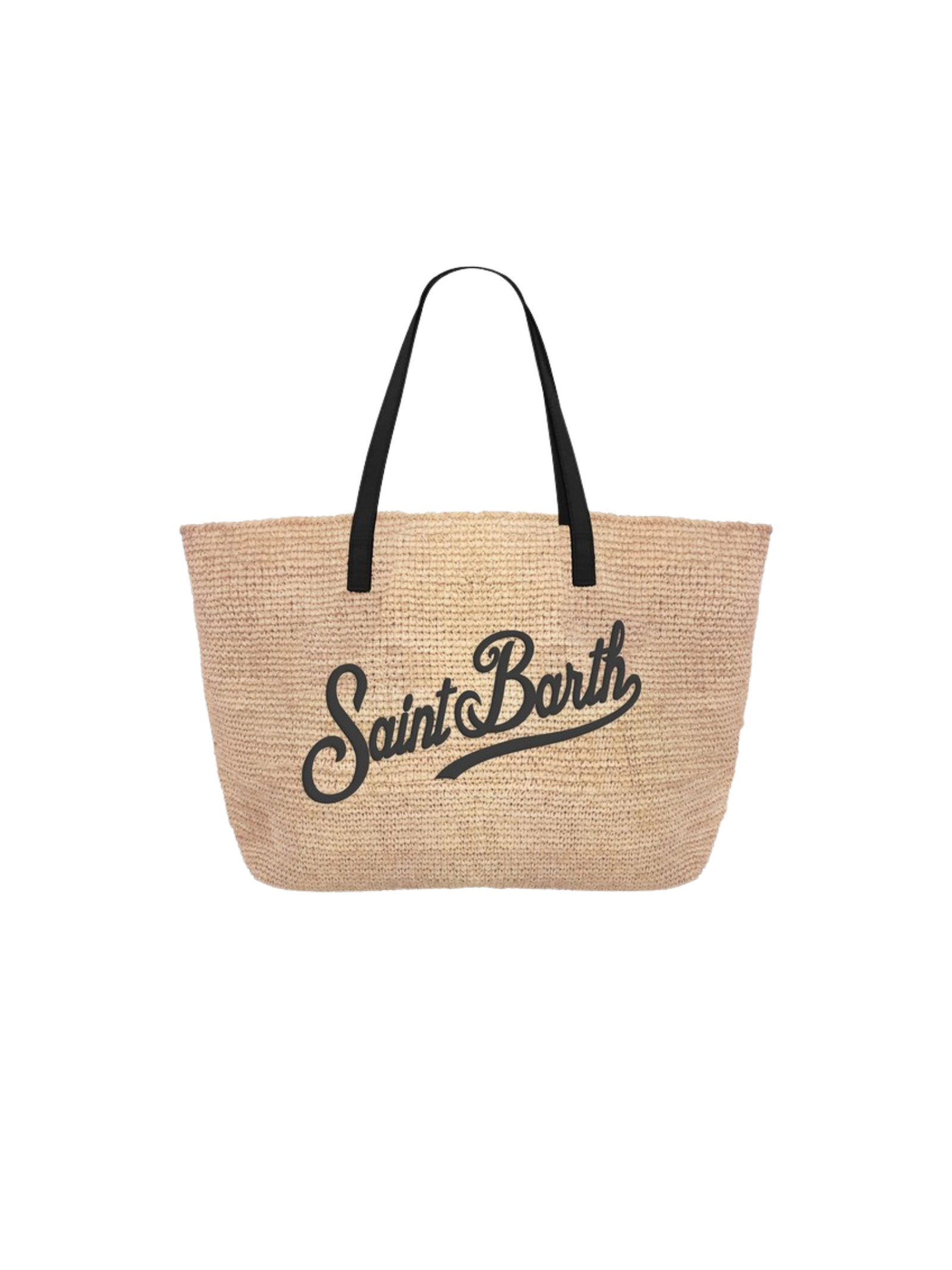 Borsa in rafia "city mid" Saint Barth beige con dettagli neri