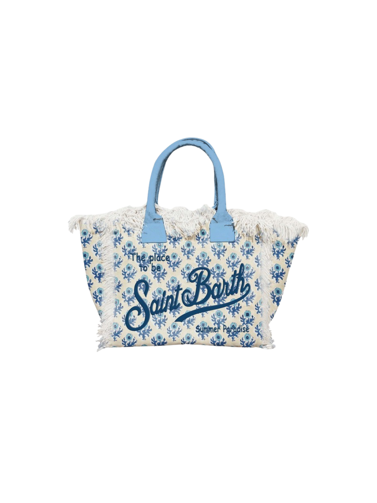 Borsa "vanity" Saint Barth bianca e azzurra con dettagli foglie
