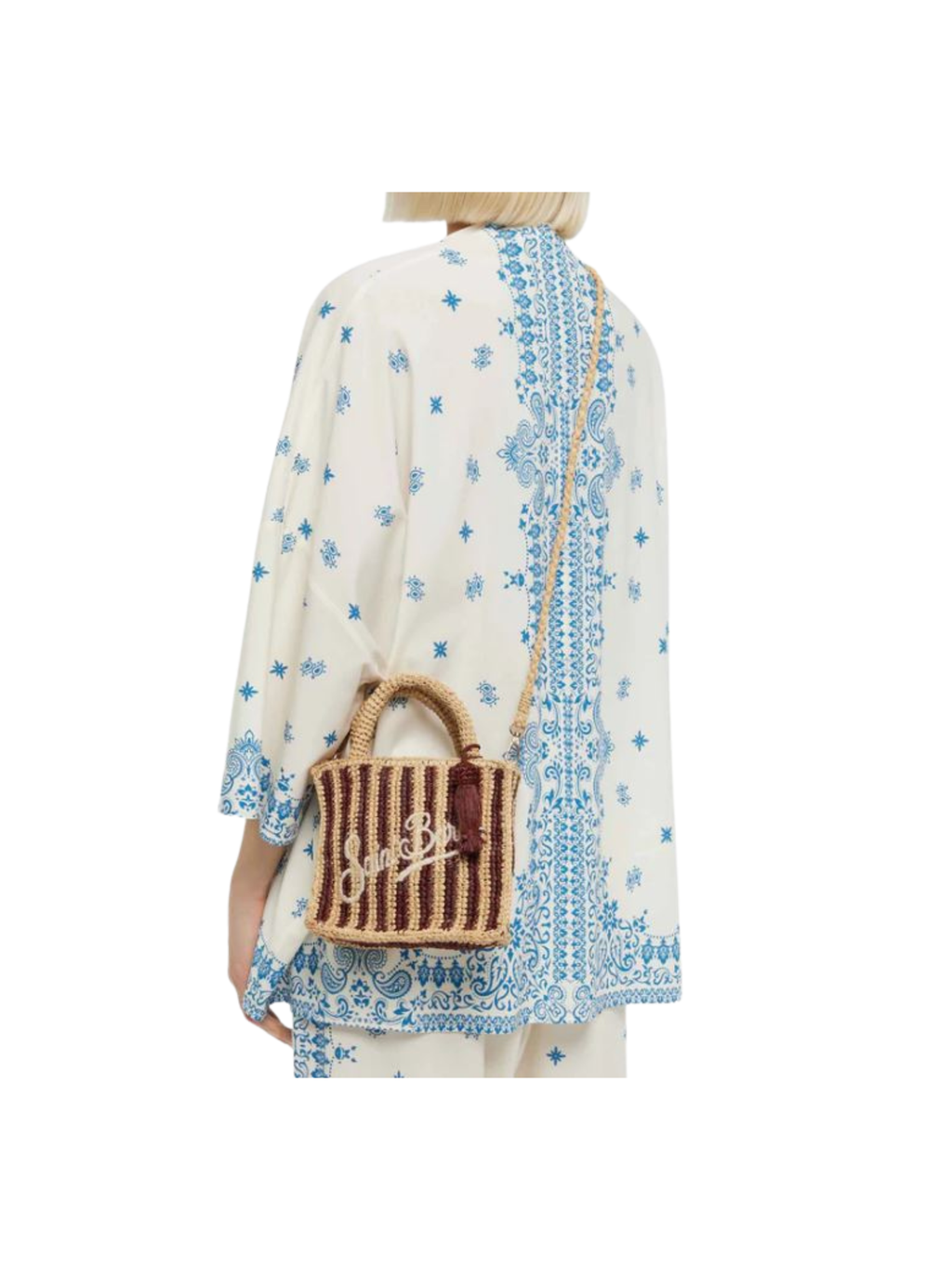 Borsa "vanity mini" Saint barth a righe marroni in rafia