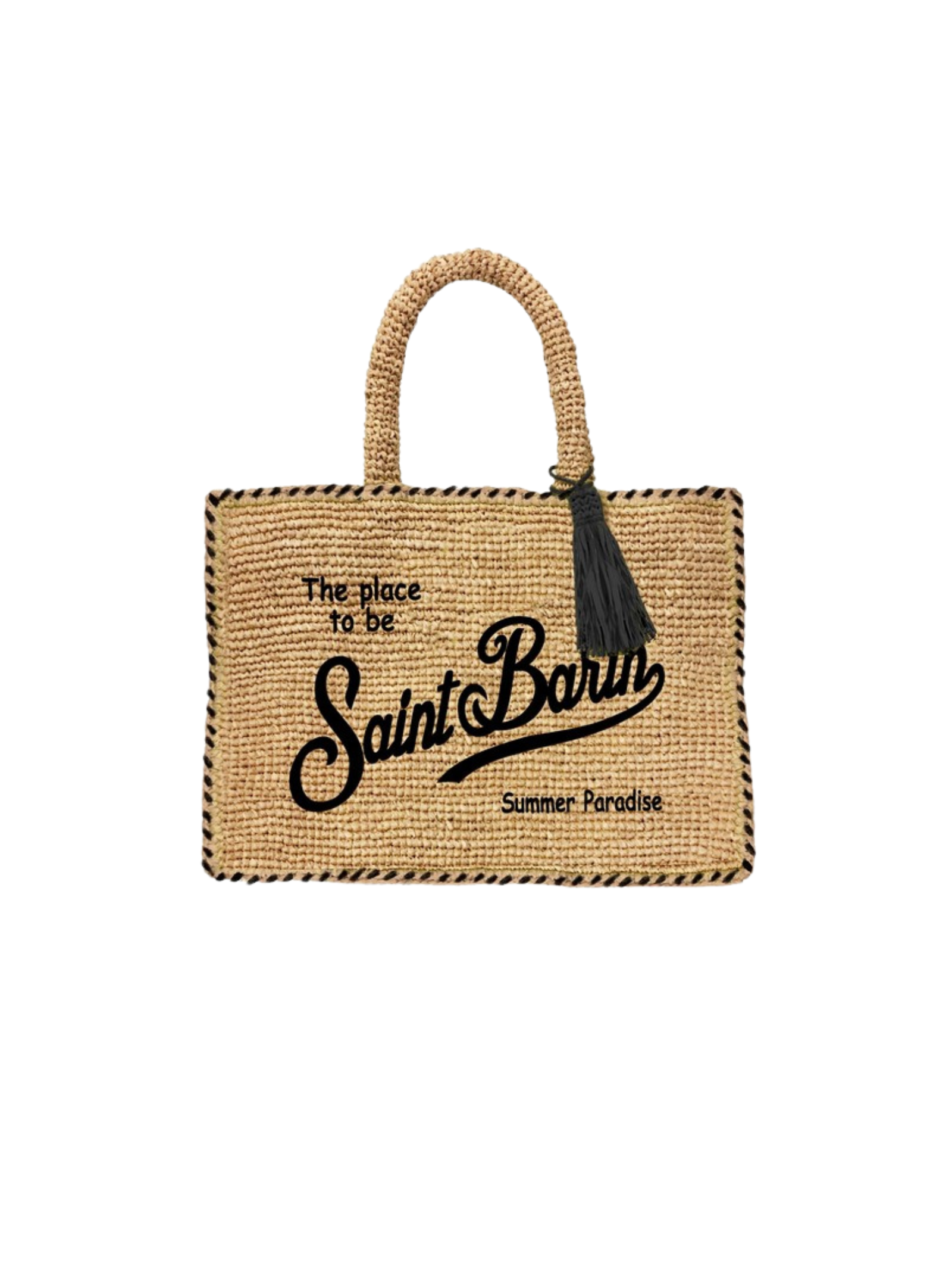Borsa "vanity raffia" Saint Barth marrone con dettaglio frange