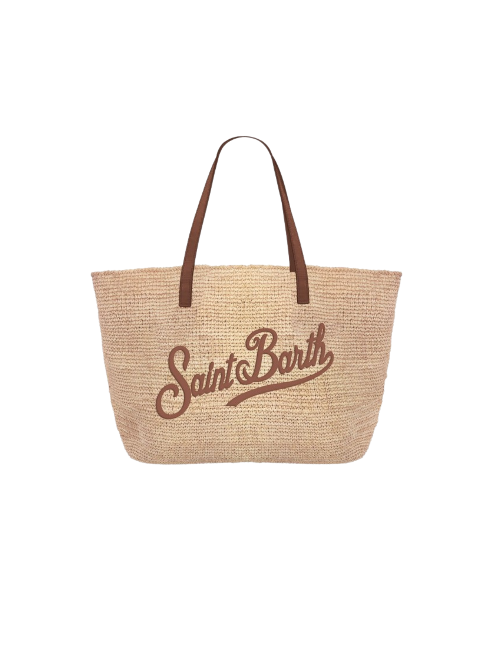 Borsa in rafia "city mid" Saint Barth beige con dettagli in ecopelle