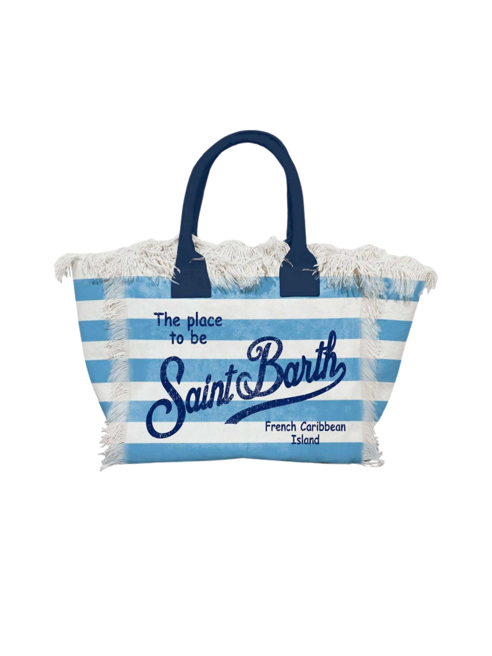 Borsa "vanity" Saint Barth a righe orizzontali azzurra