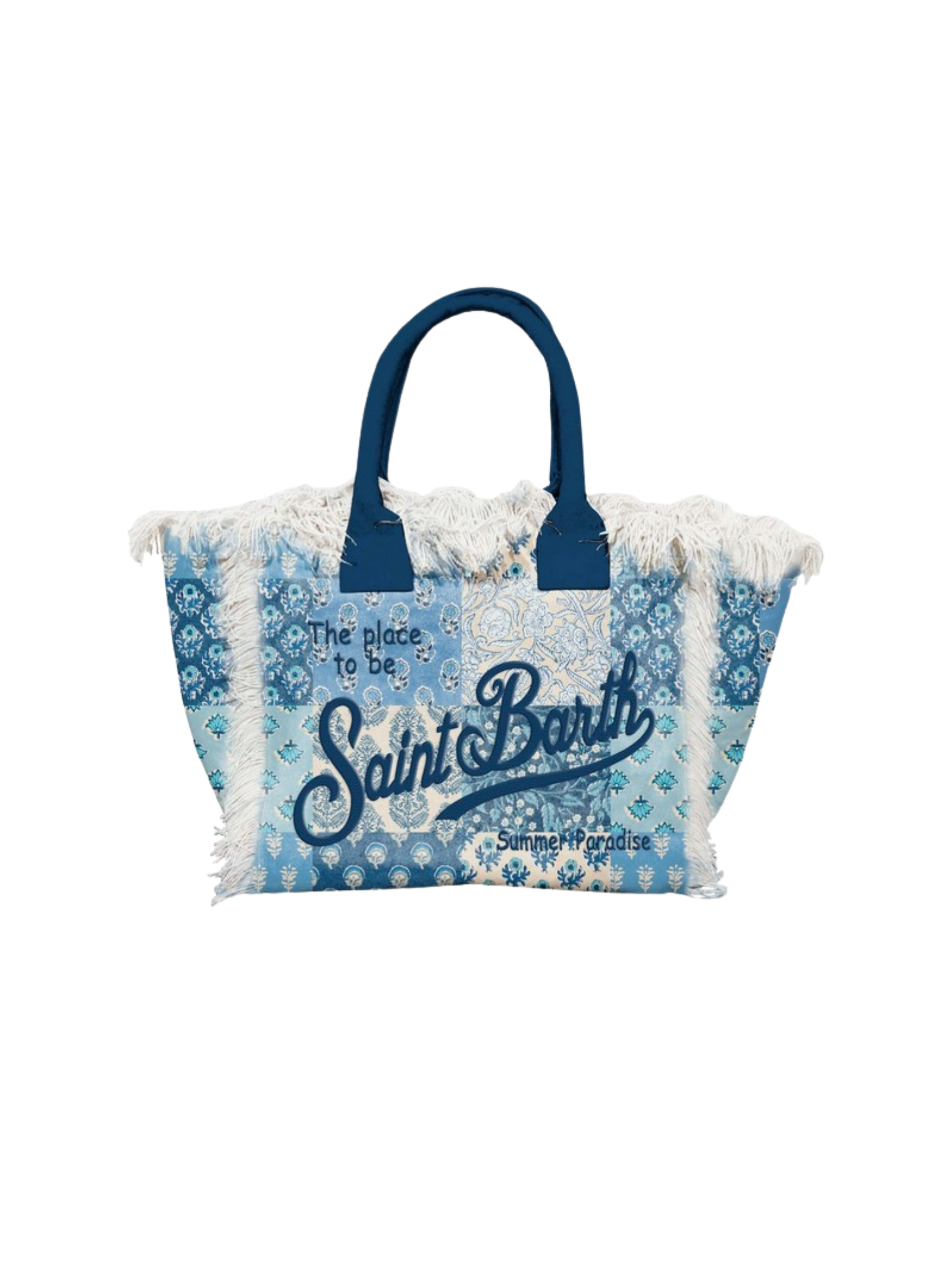 Borsa MC2 St.Barth "Colette" azzurra con frange e motivo bandana