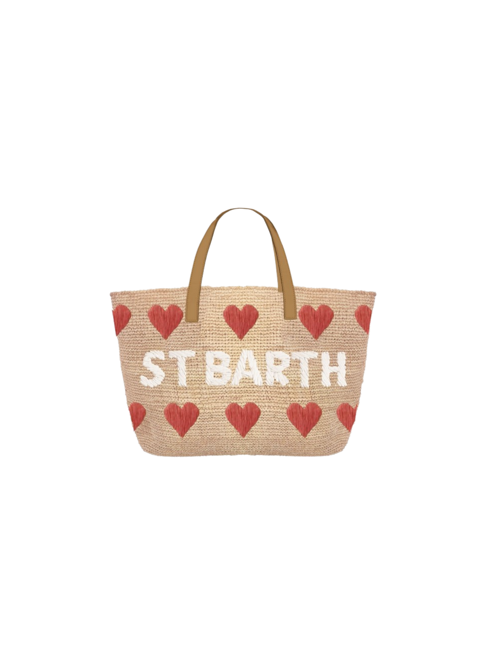 Borsa in rafia "city mini" Saint Barth beige con dettagli cuori rossi