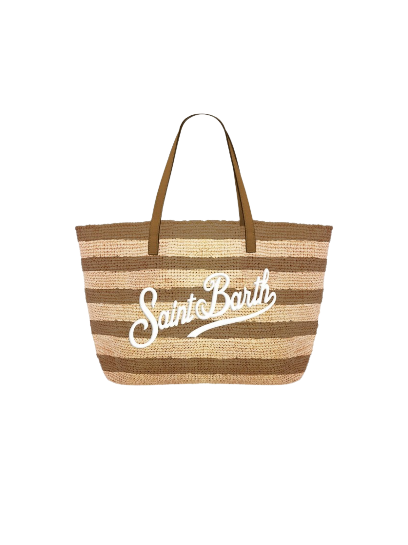 Borsa in rafia "city mid" Saint Barth beige a righe marroni