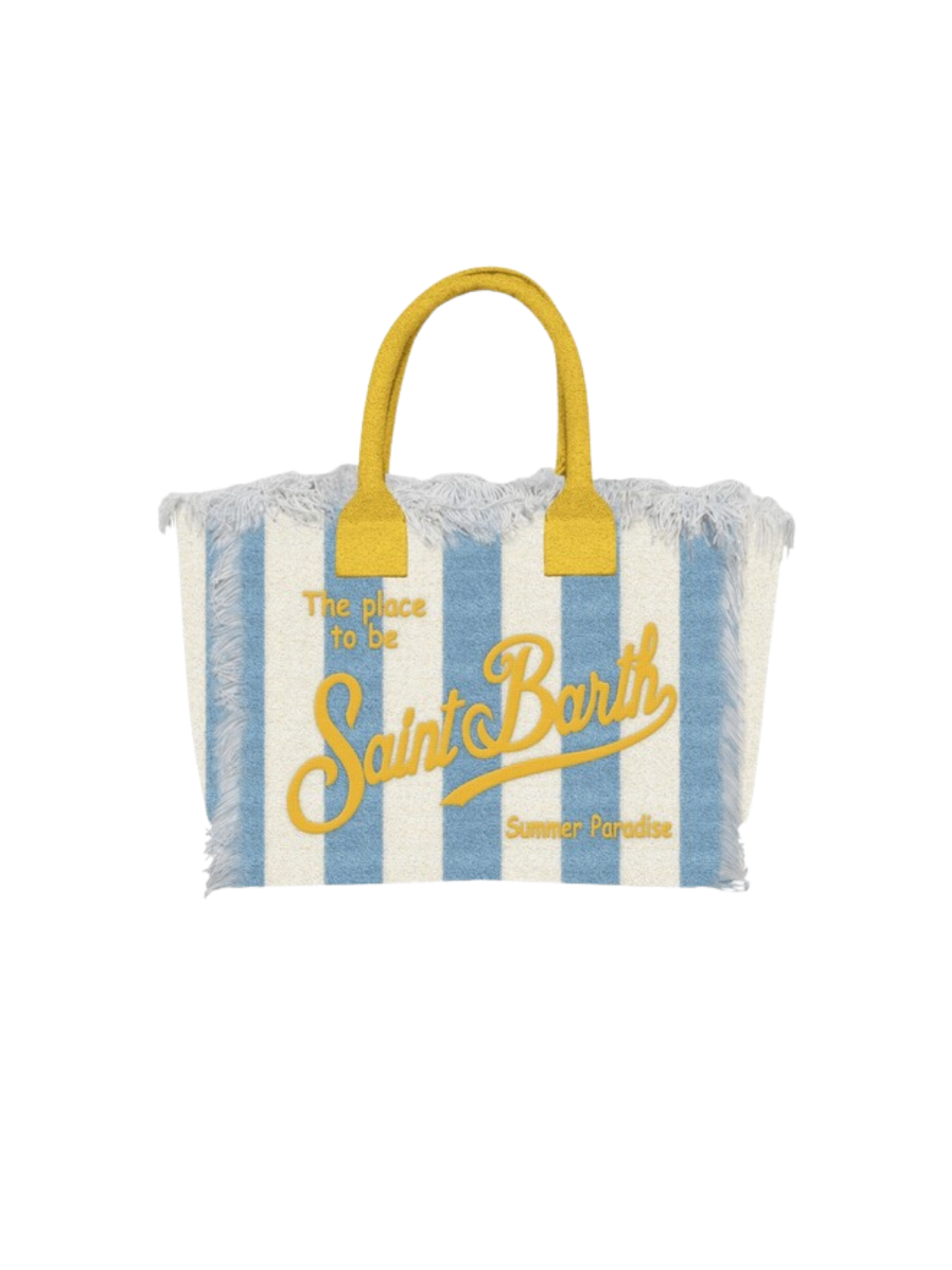 Borsa "colette" Saint Barth a righe bianca e azzurre con logo giallo