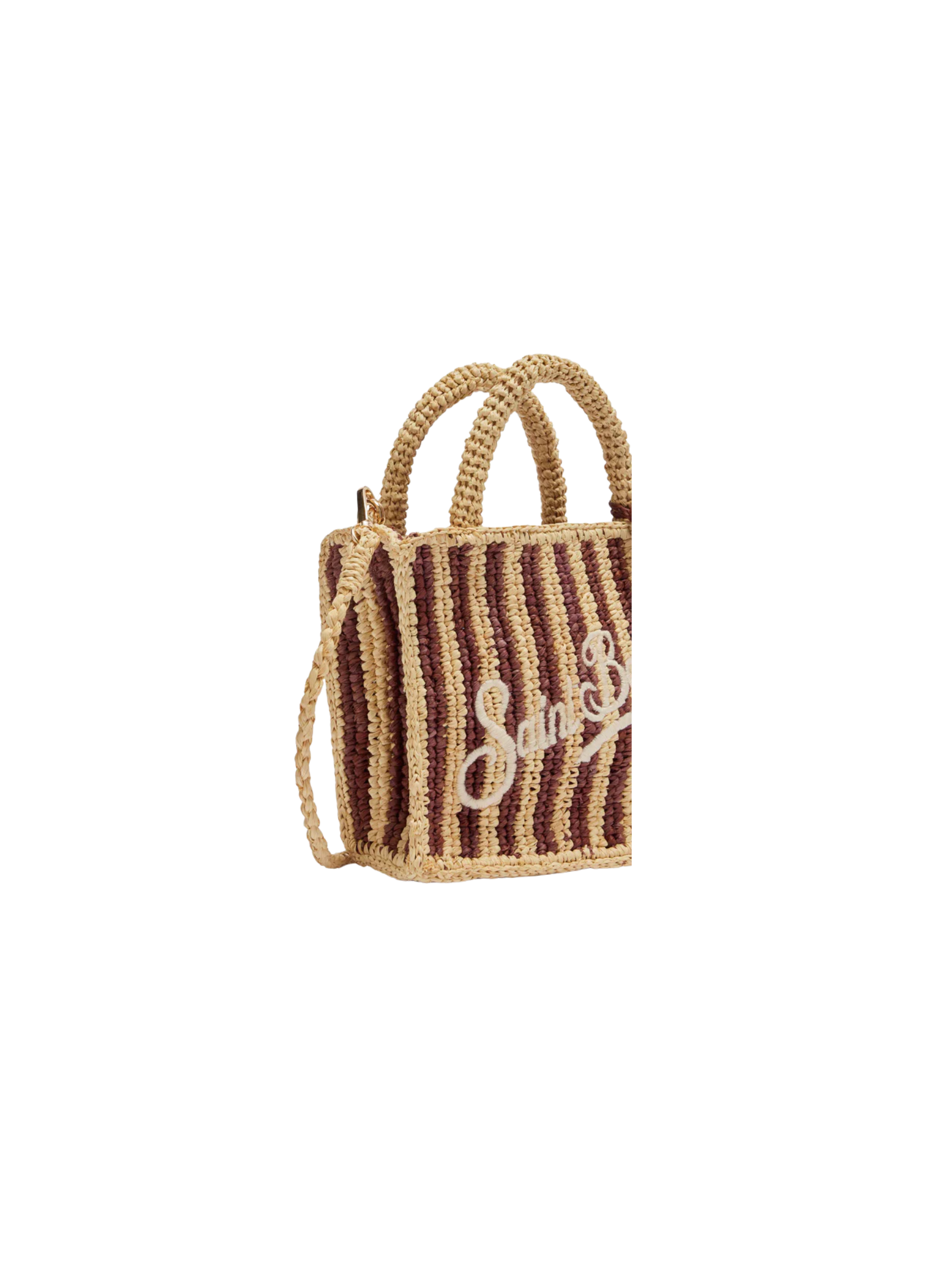 Borsa "vanity mini" Saint barth a righe marroni in rafia
