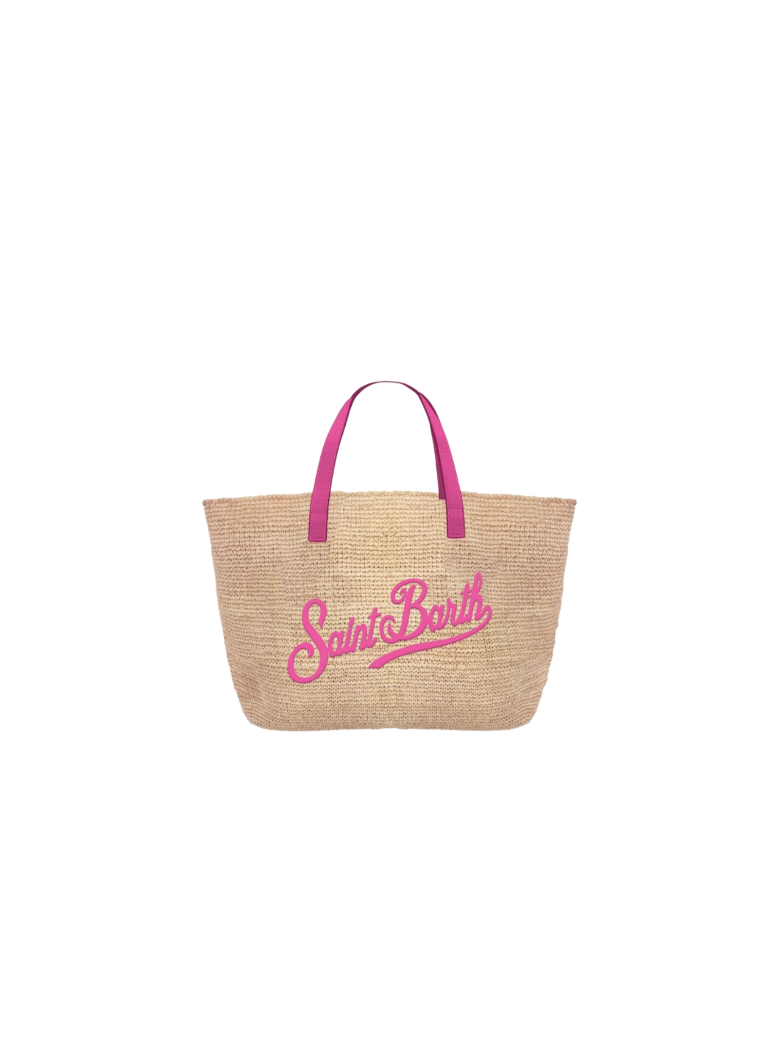 Borsa in rafia "city micro" Saint Barth beige con dettagli rosa