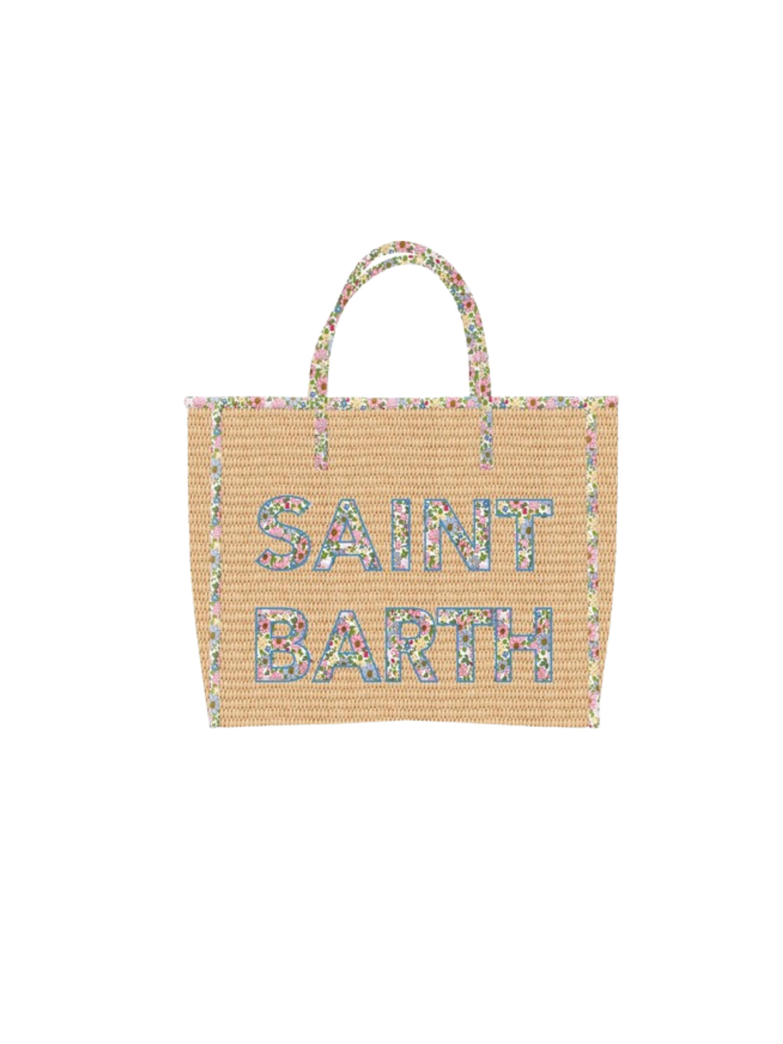 Borsa "vivian midi" Saint Barth beige effetto paglia con dettagli floreali