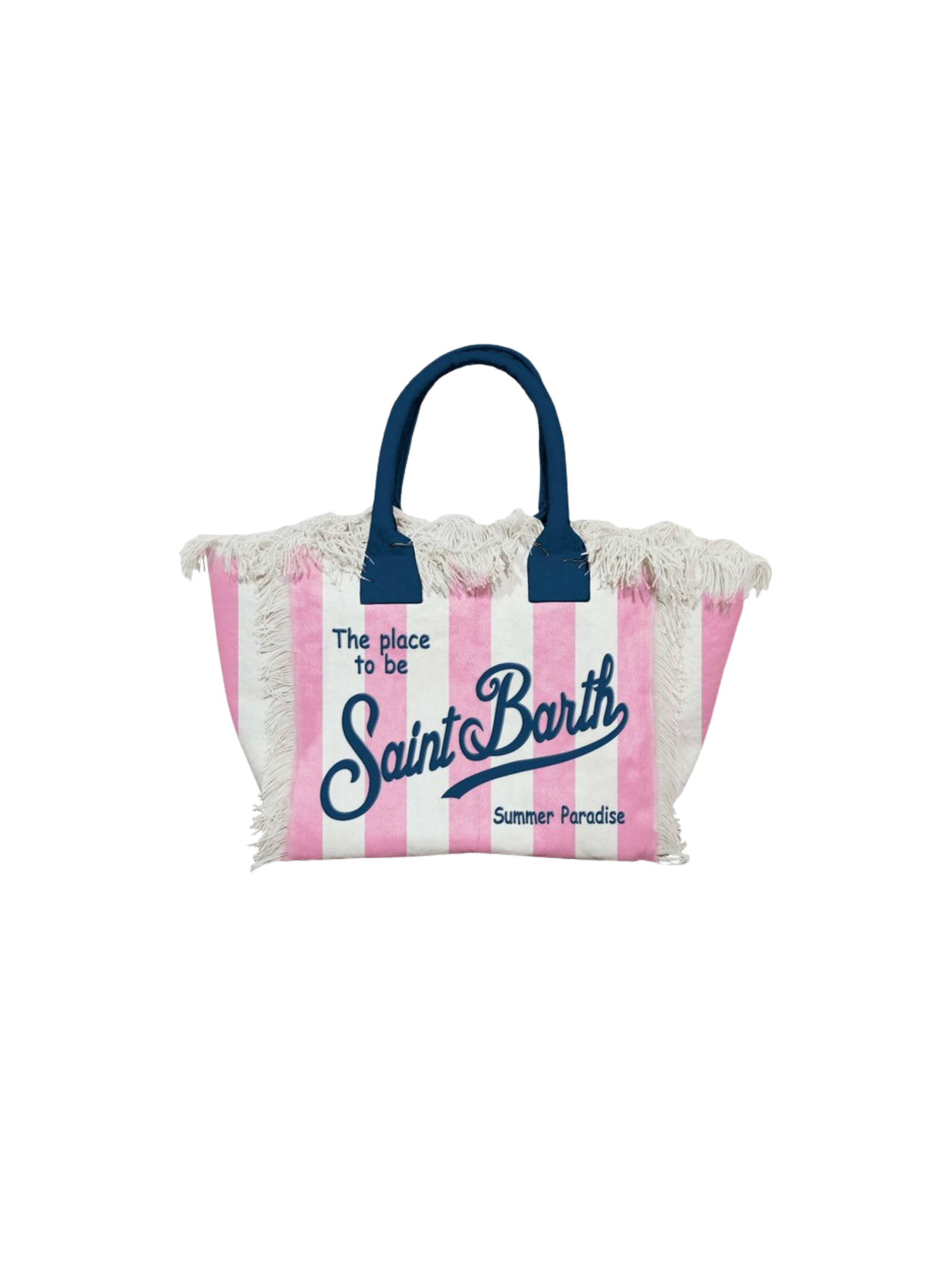 Borsa "vanity" Saint Barth a righe verticali rosa e bianche
