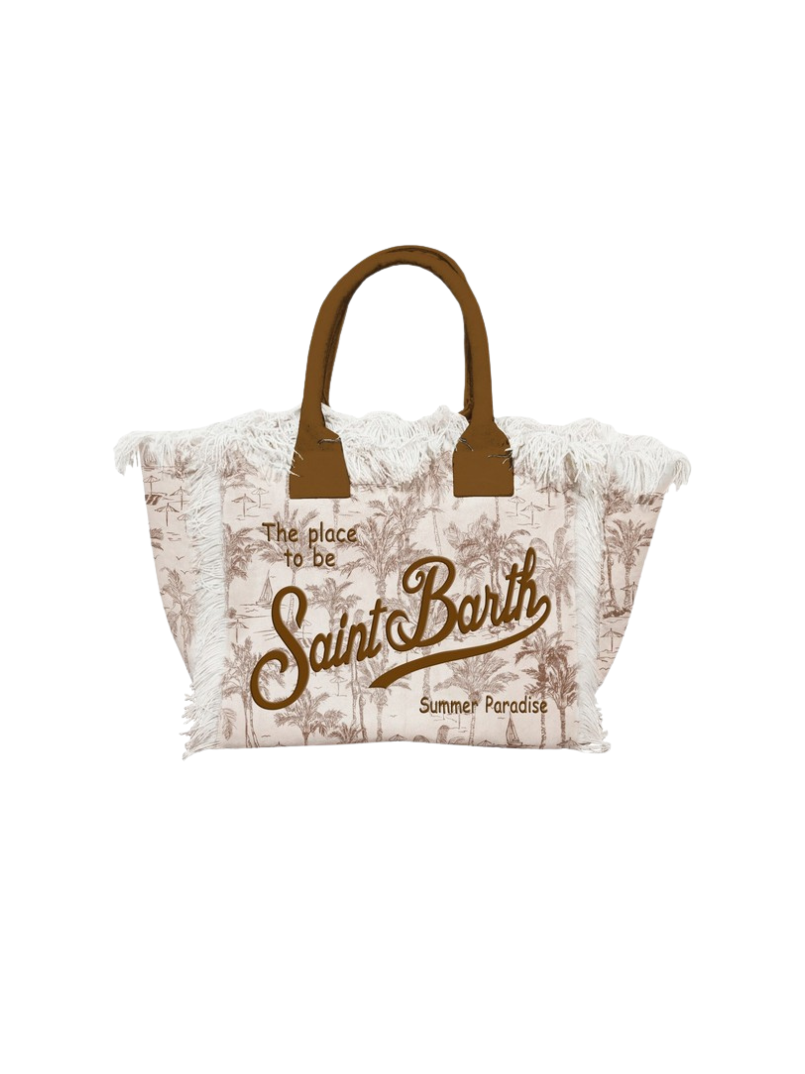 Borsa MC2 St.Barth "Colette" bianca con frange e sfondo palme