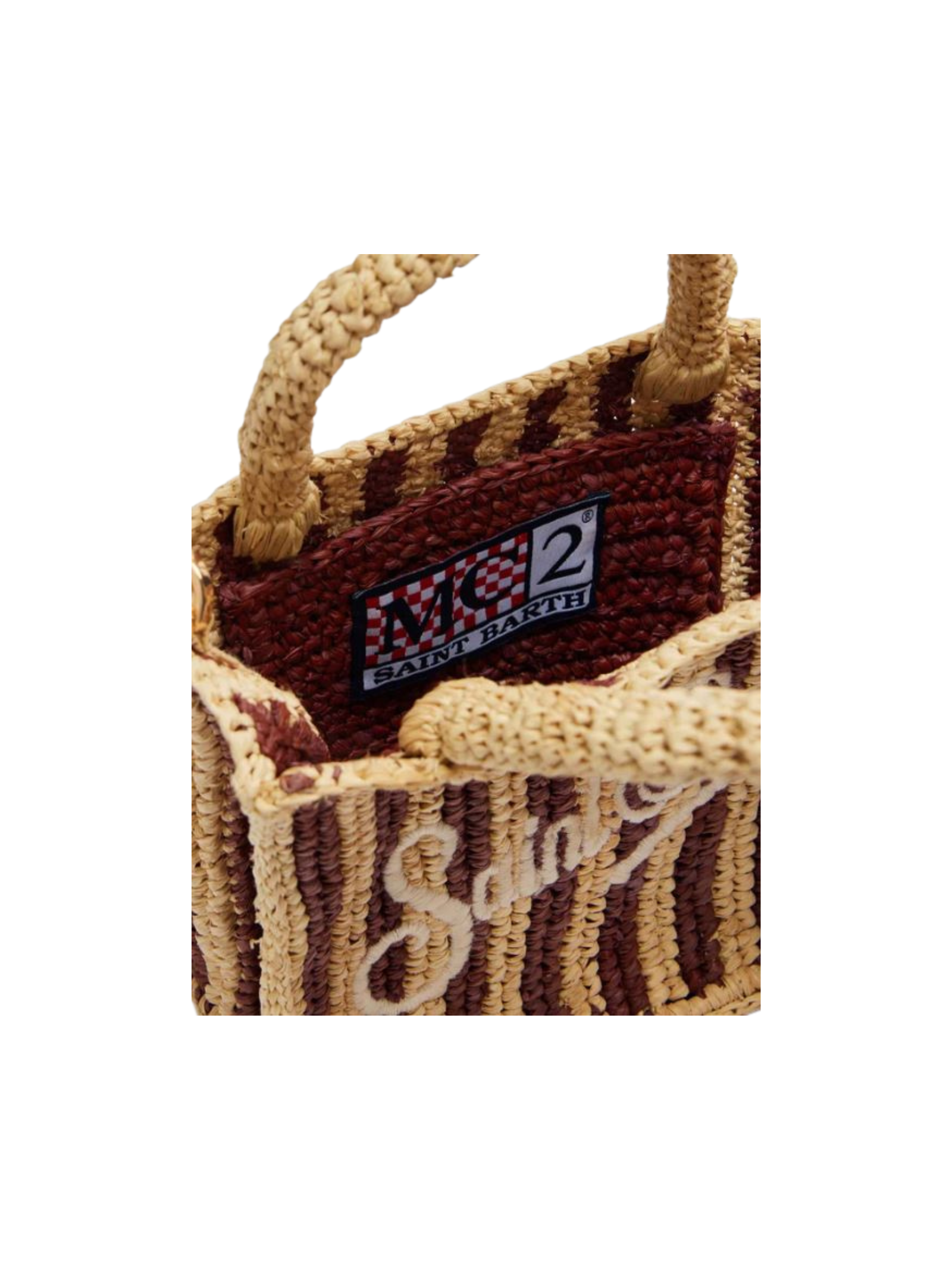 Borsa "vanity mini" Saint barth a righe marroni in rafia