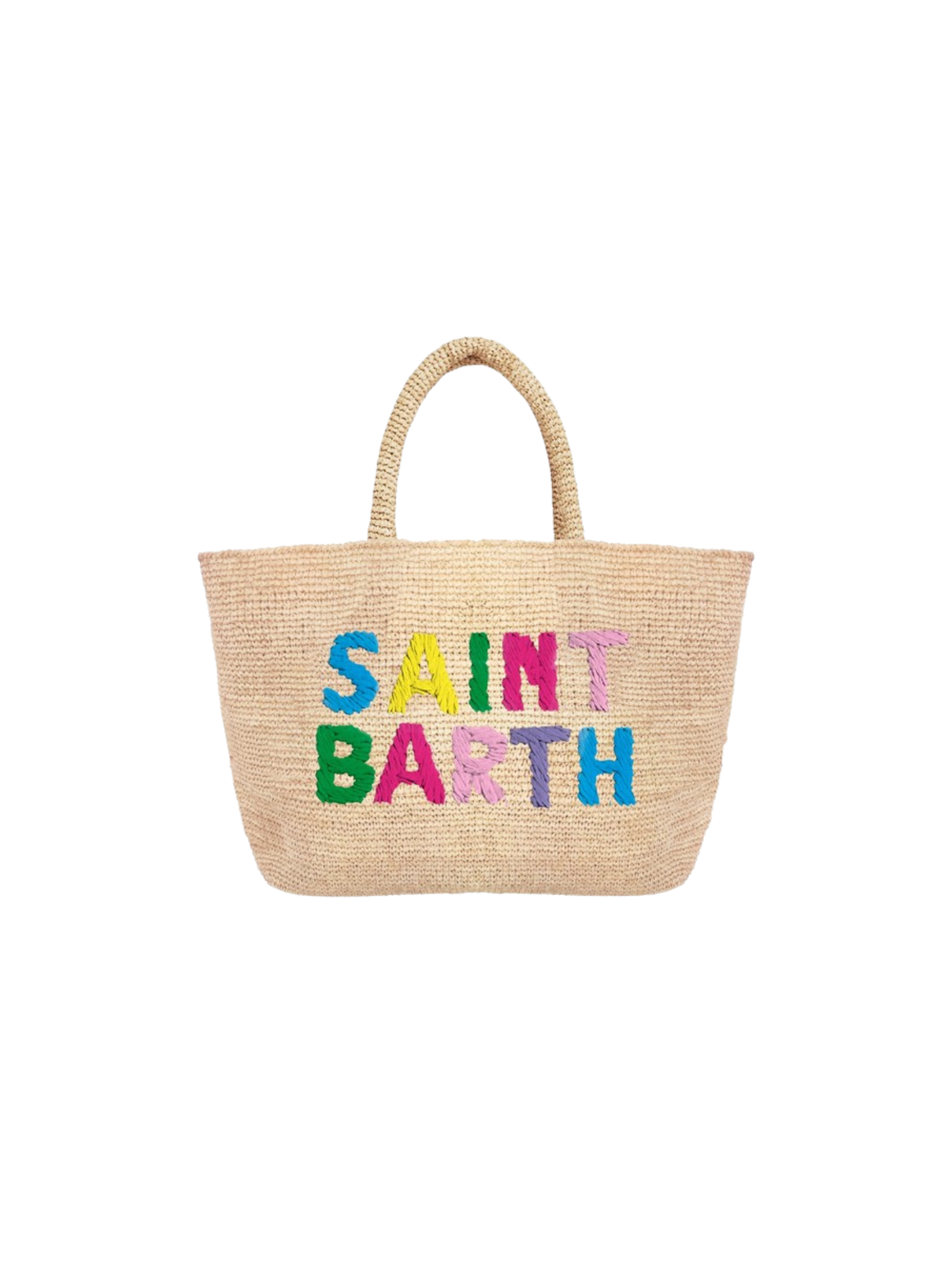 Borsa in rafia mini Saint Barth beige con logo arcobaleno