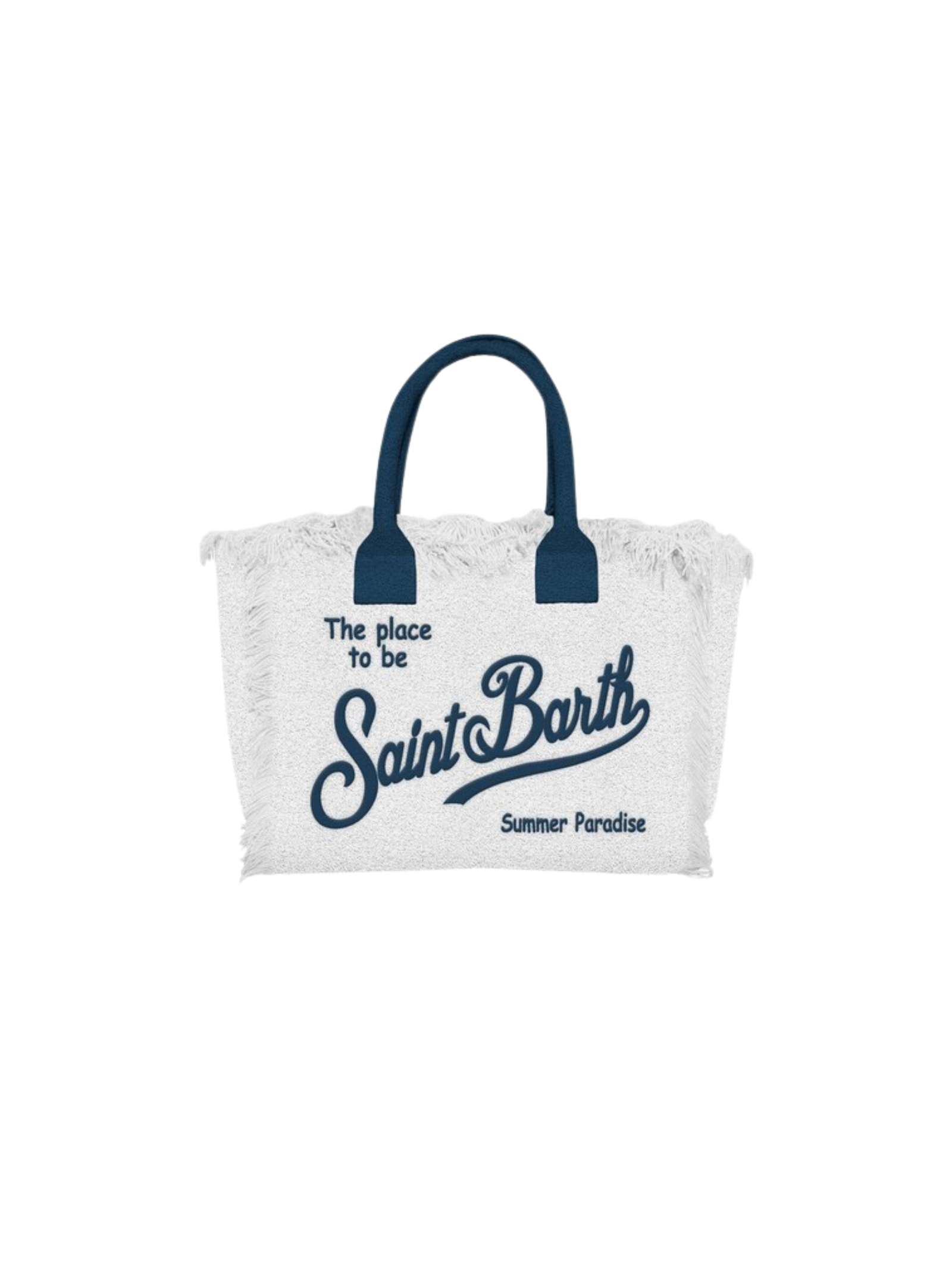 Borsa "vanity mini" Saint Barth bianca con manici blu