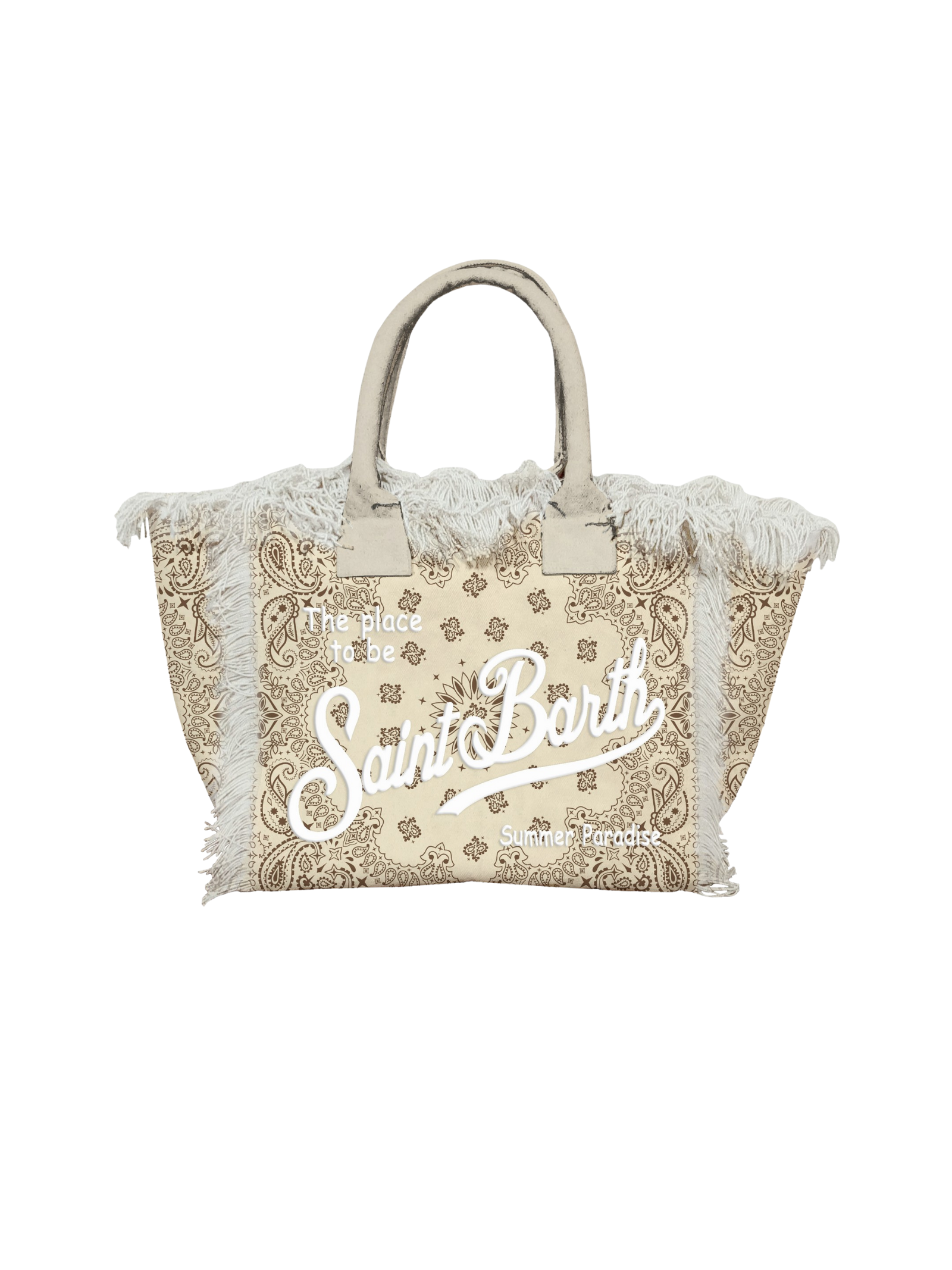Borsa "colette" Saint Barth beige con frange e stampa paisley