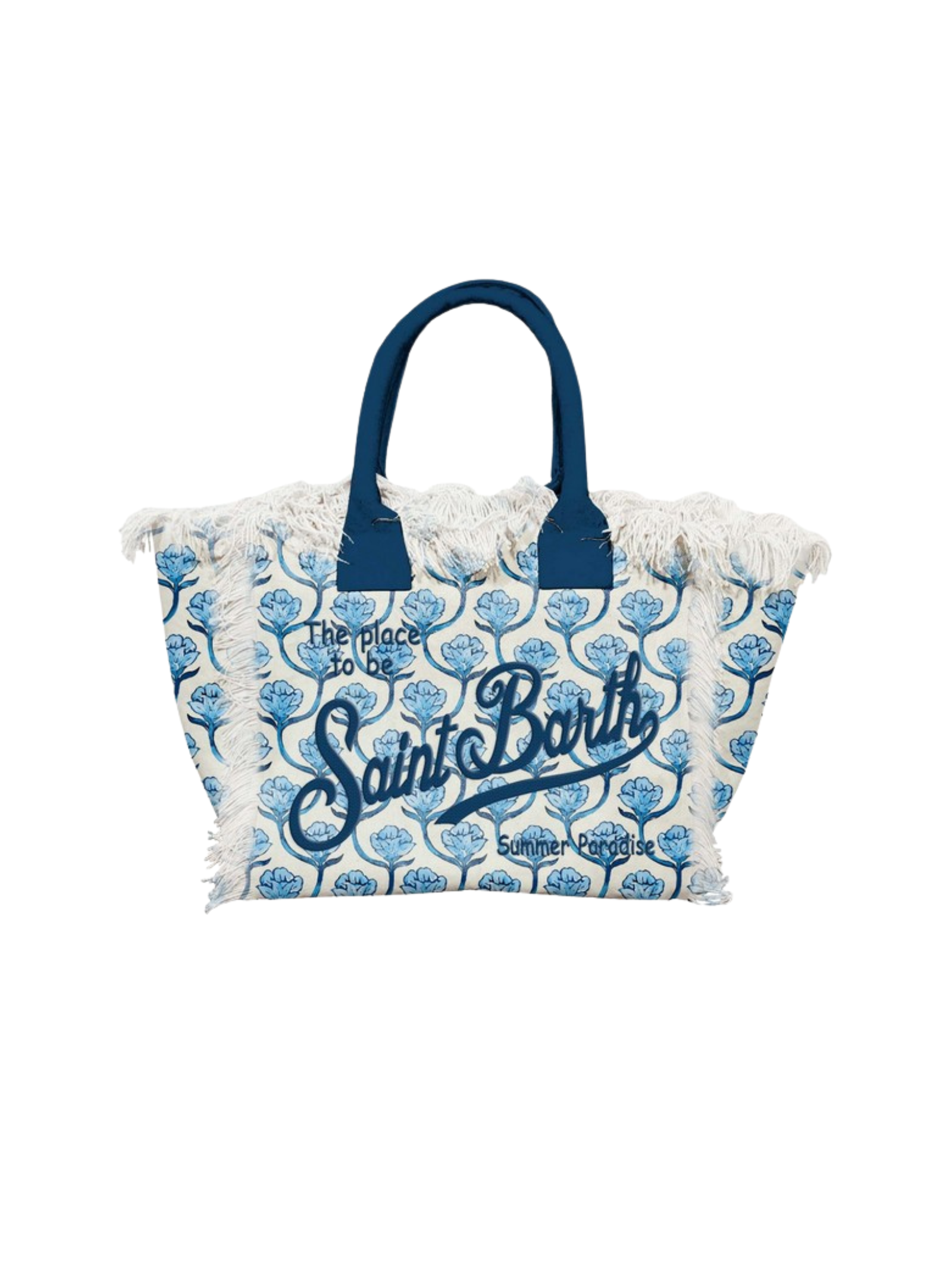 Borsa MC2 St.Barth "Colette" bianca con frange e motivo floreale