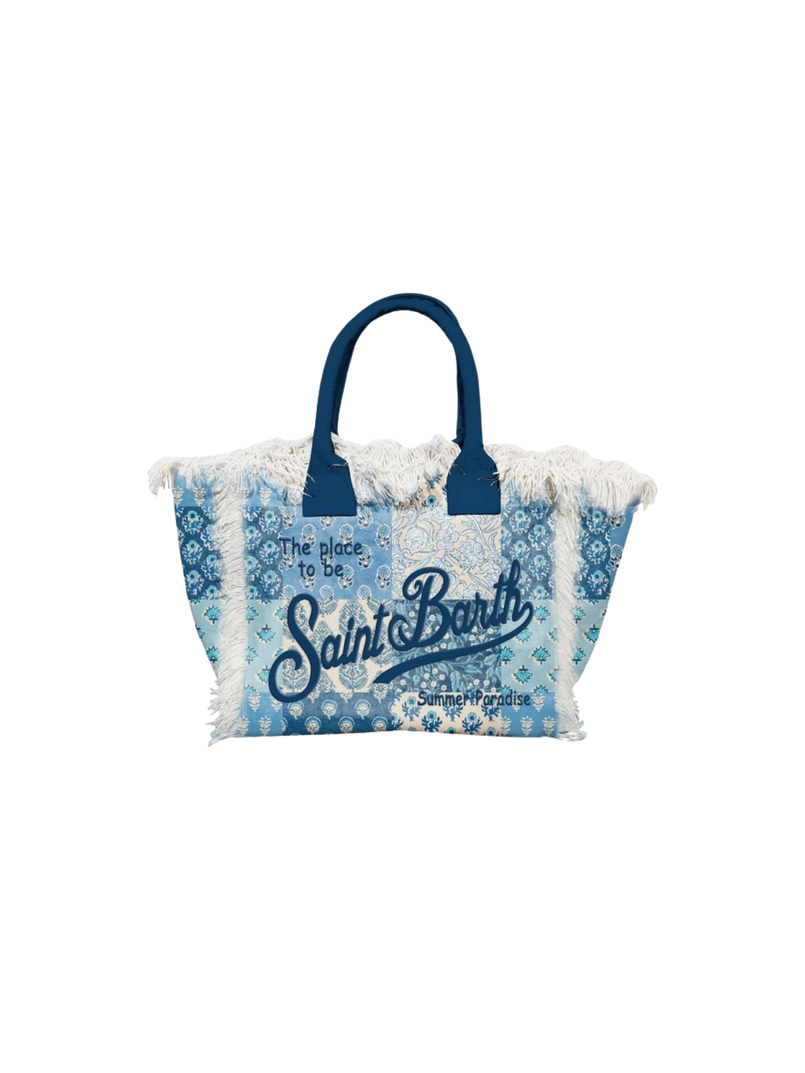 Borsa "vanity" Saint Barth bianca e azzurra con stampa paisley