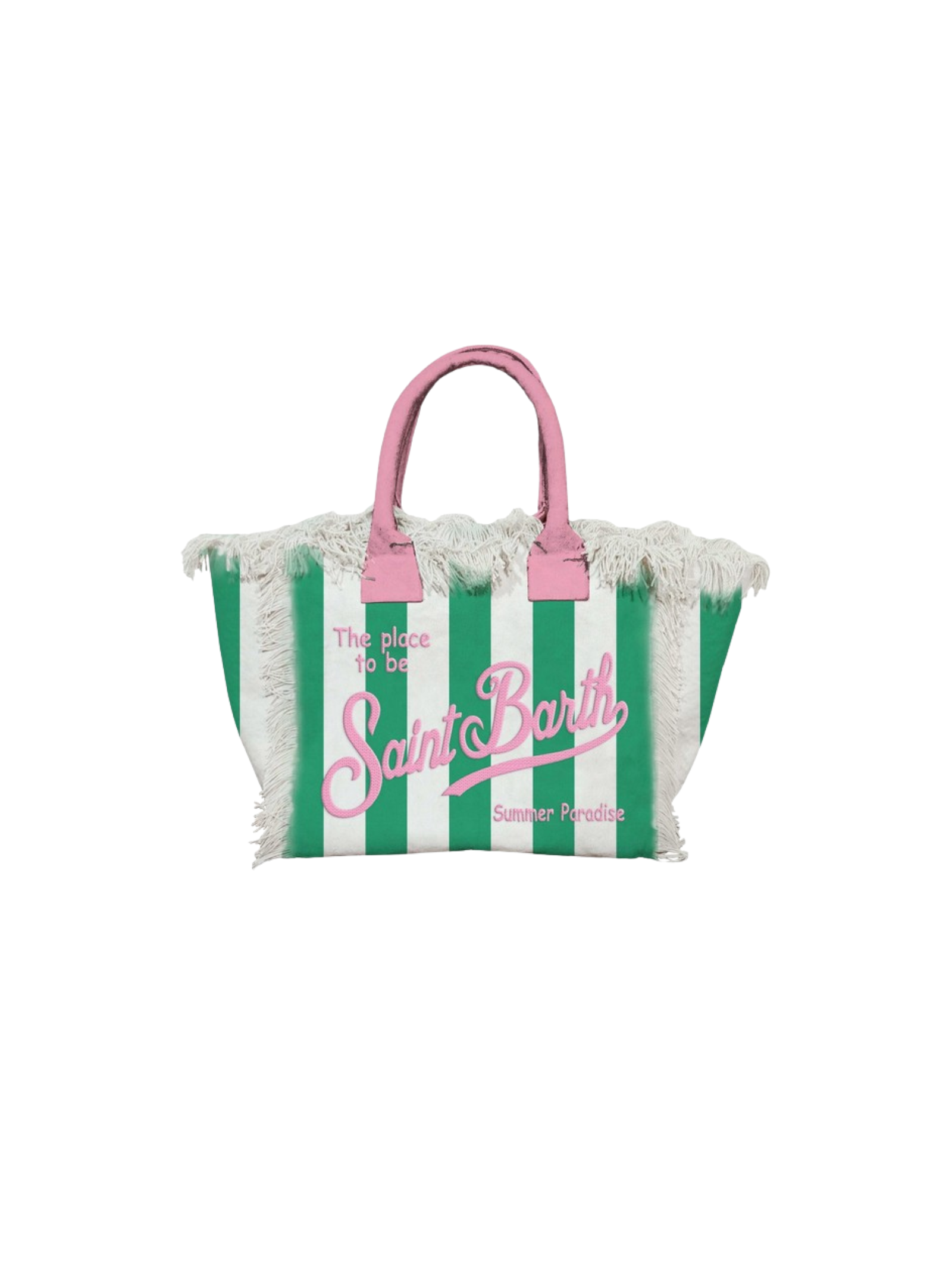 Borsa "vanity" Saint Barth a righe verticali verdi e bianche