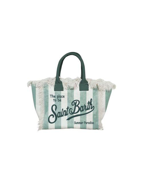 Borsa "vanity" Saint Barth a righe verdi e bianche