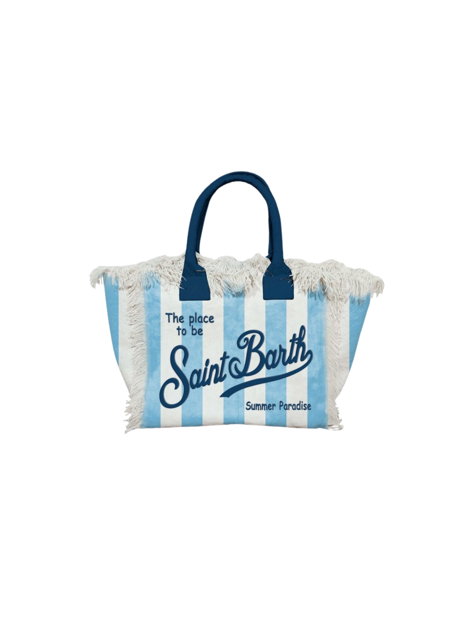 Borsa "vanity" Saint Barth a righe verticali azzurre e bianche