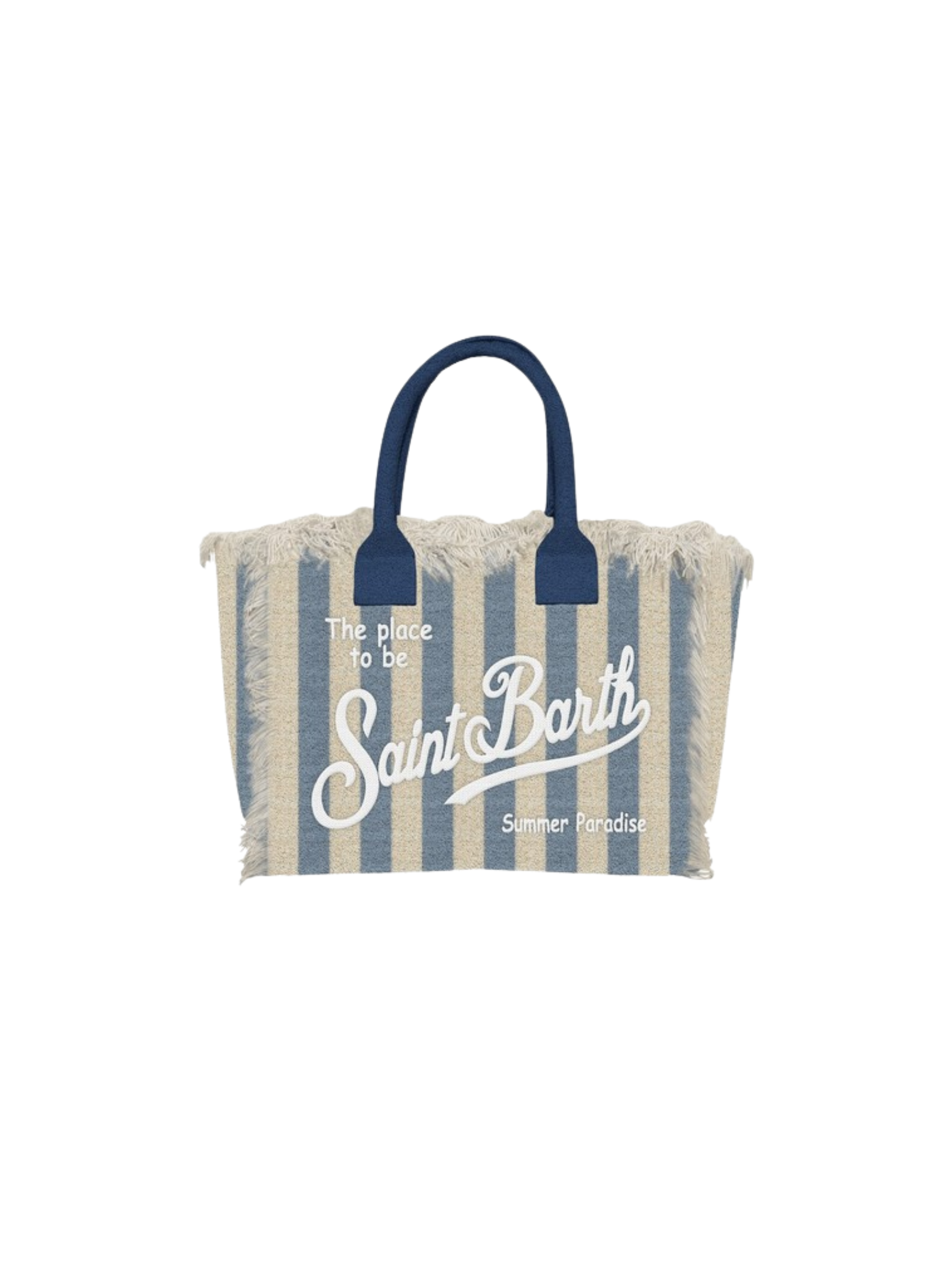 Borsa "vanity mini" Saint Barth a righe bianche e azzurre con manici blu