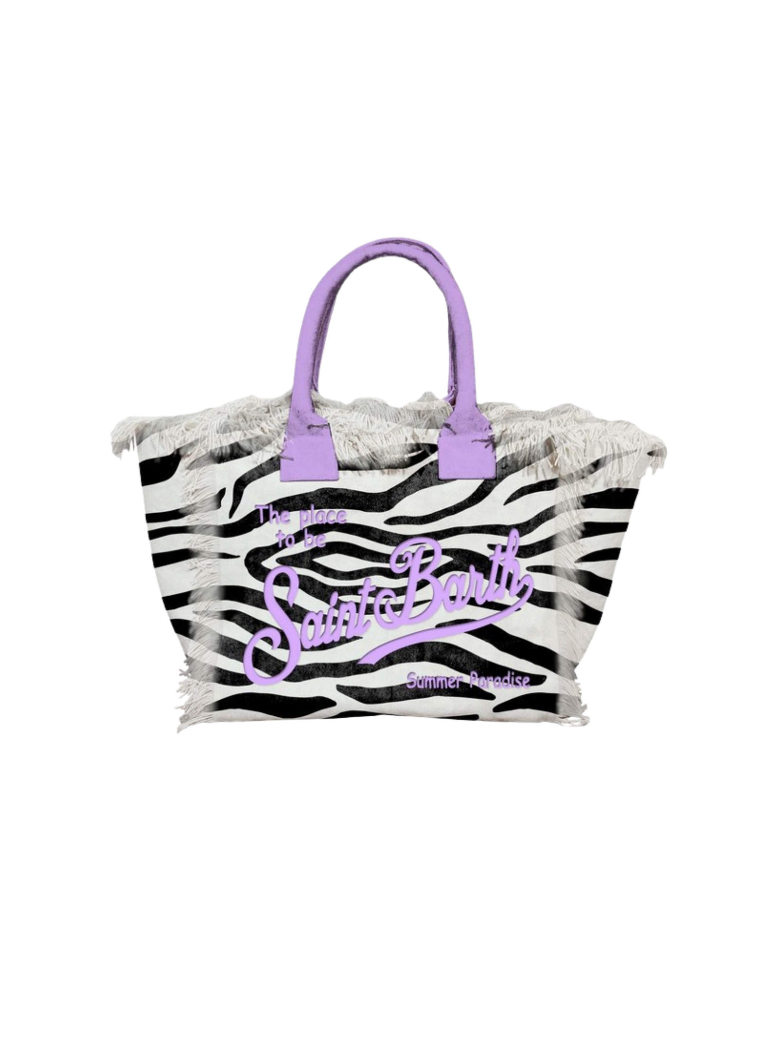 Borsa MC2 St.Barth "Colette" bianca con frange e fantasia zebrata