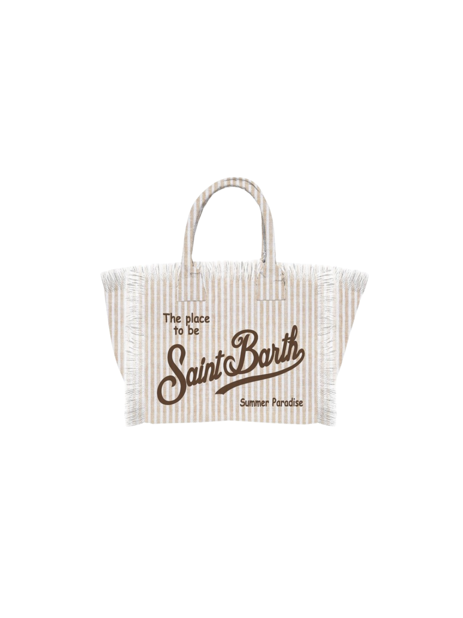 Borsa "vanity mini linen" Saint Barth a righe bianche e beige