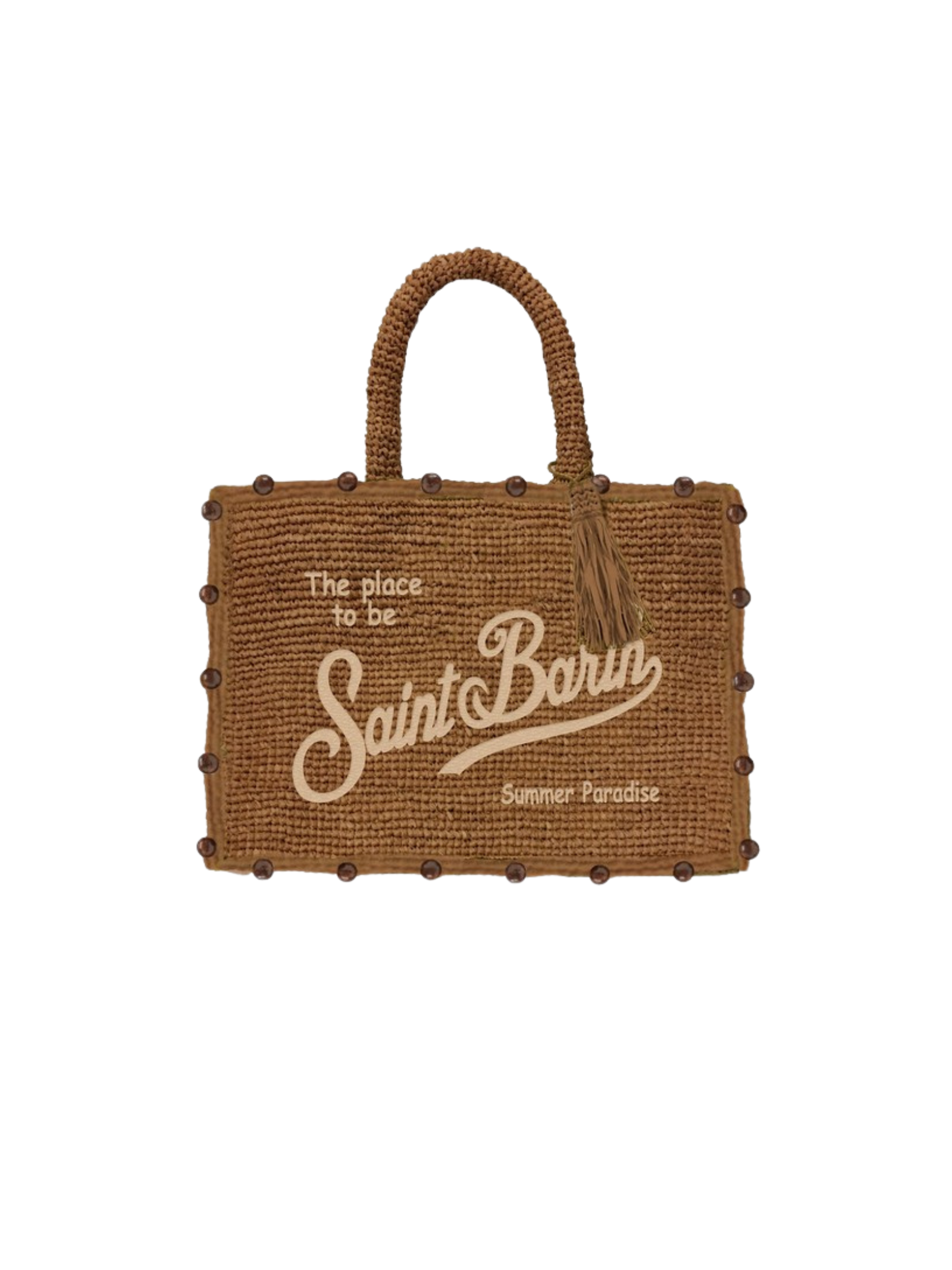 Borsa "vanity raffia" Saint Barth marrone con palline