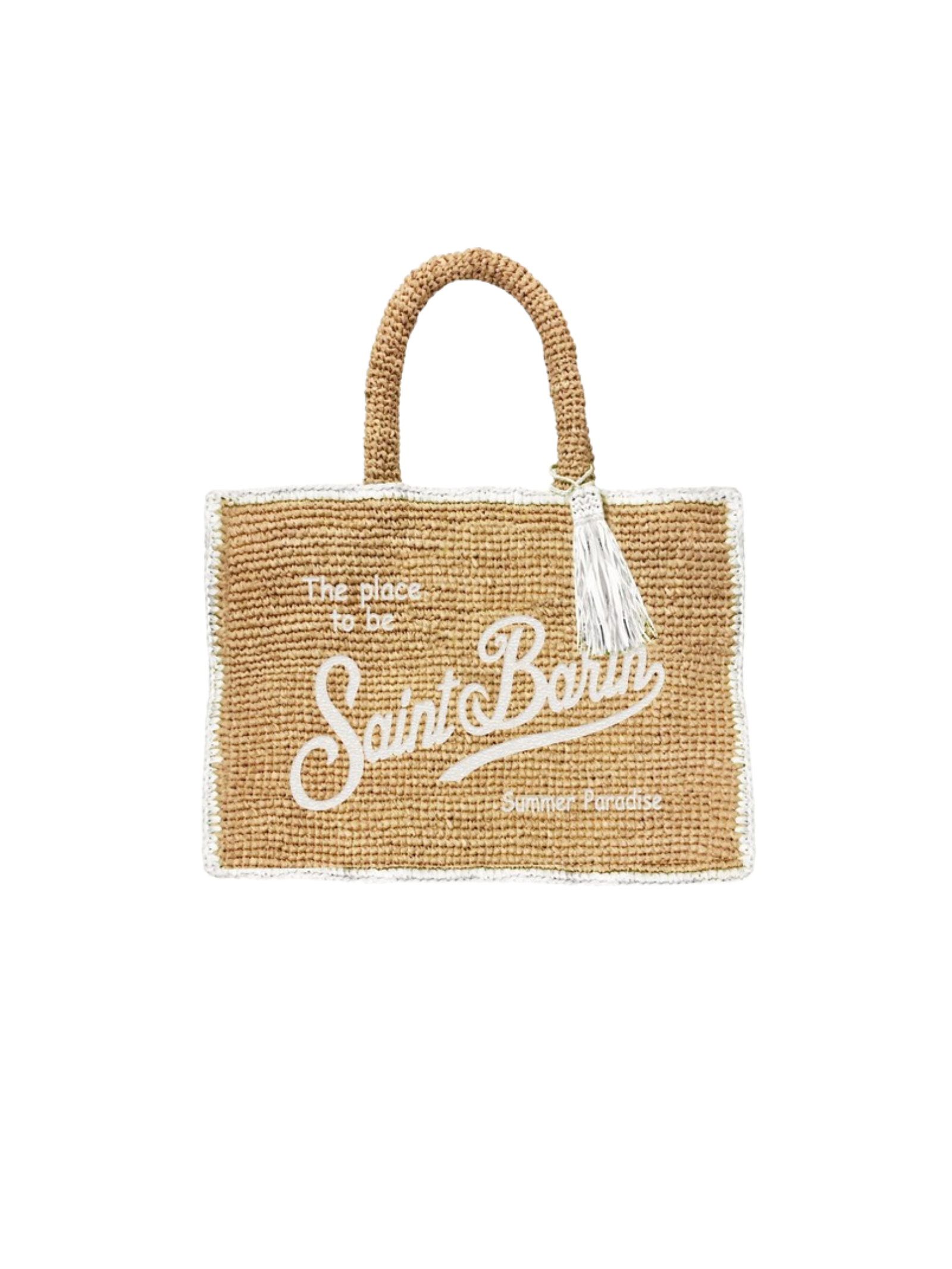 Borsa "vanity raffia" Saint Barth beige con frange