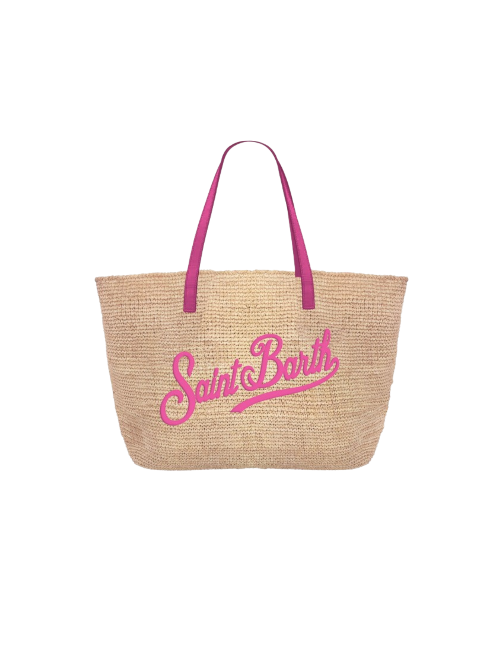 Borsa in rafia "city mid" Saint Barth beige con dettagli rosa