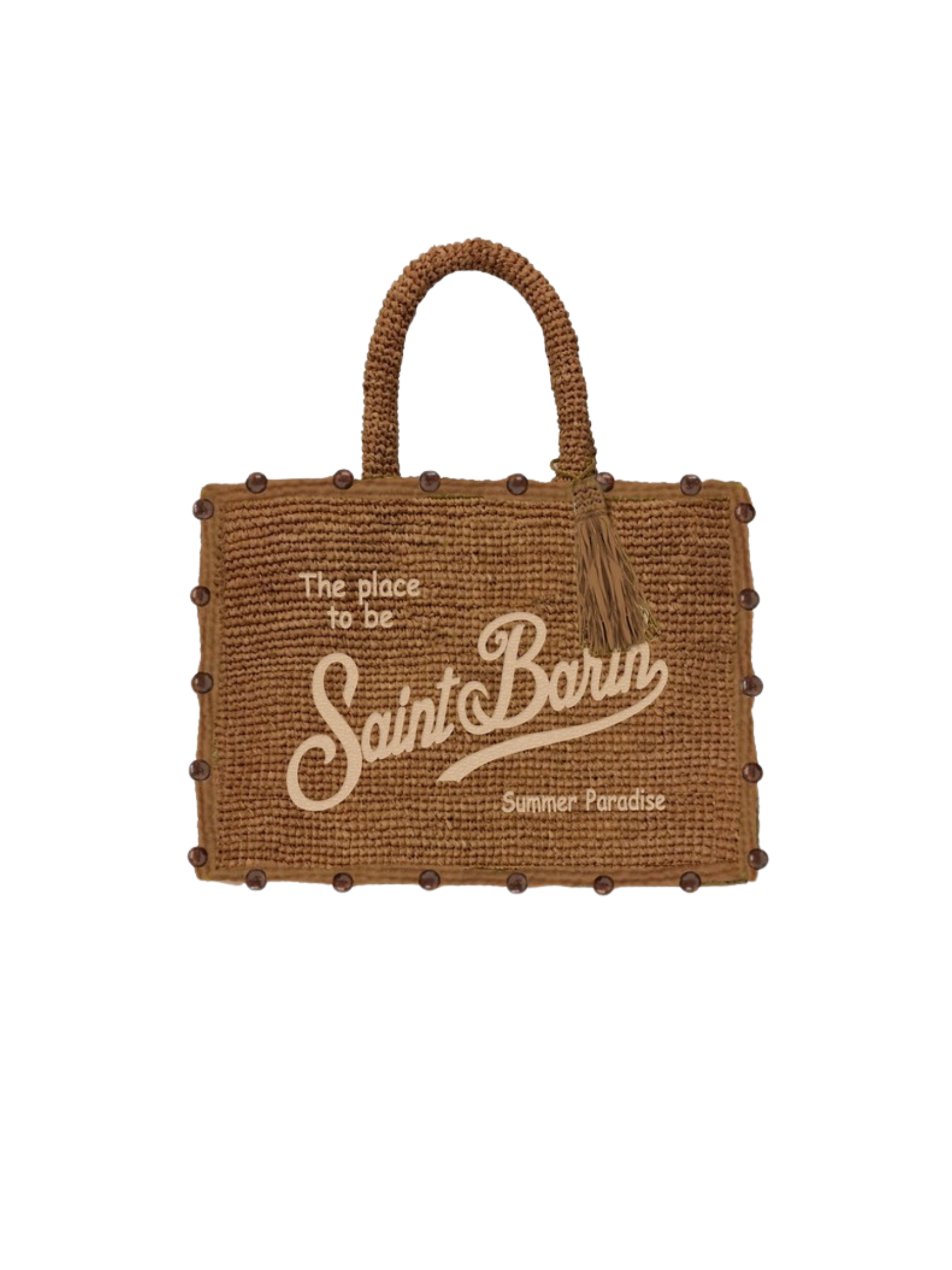 Borsa "colette" Saint Barth marrone in rafia con ricamo