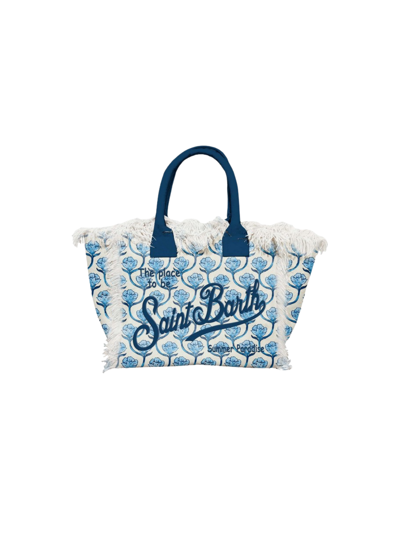 Borsa "vanity" Saint Barth bianca e azzurra con dettagli rose